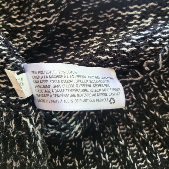 Super Soft Long Black/White Knit Cardigan Open Front Curved Hem Size M - Picture 4 of 4